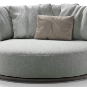 Flexform Round Icaro Luxury Sofa with Timber Backrest and Arms - Front View