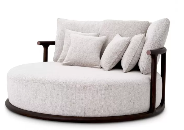 James Said Round Libero Luxury Sofa with Timber Backrest and Arms - Side Angle View