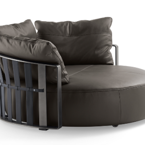 Poltrona Frau Round Scarlett Luxury Sofa with Metal Backrest and Arms - Side View