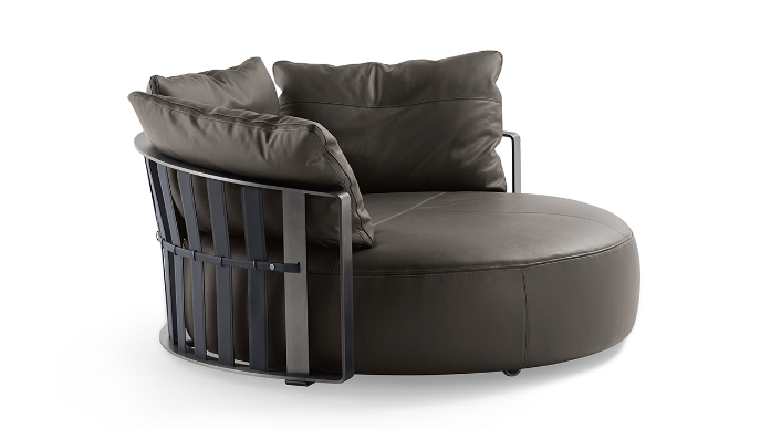 Poltrona Frau Round Scarlett Luxury Sofa with Metal Backrest and Arms - Side View